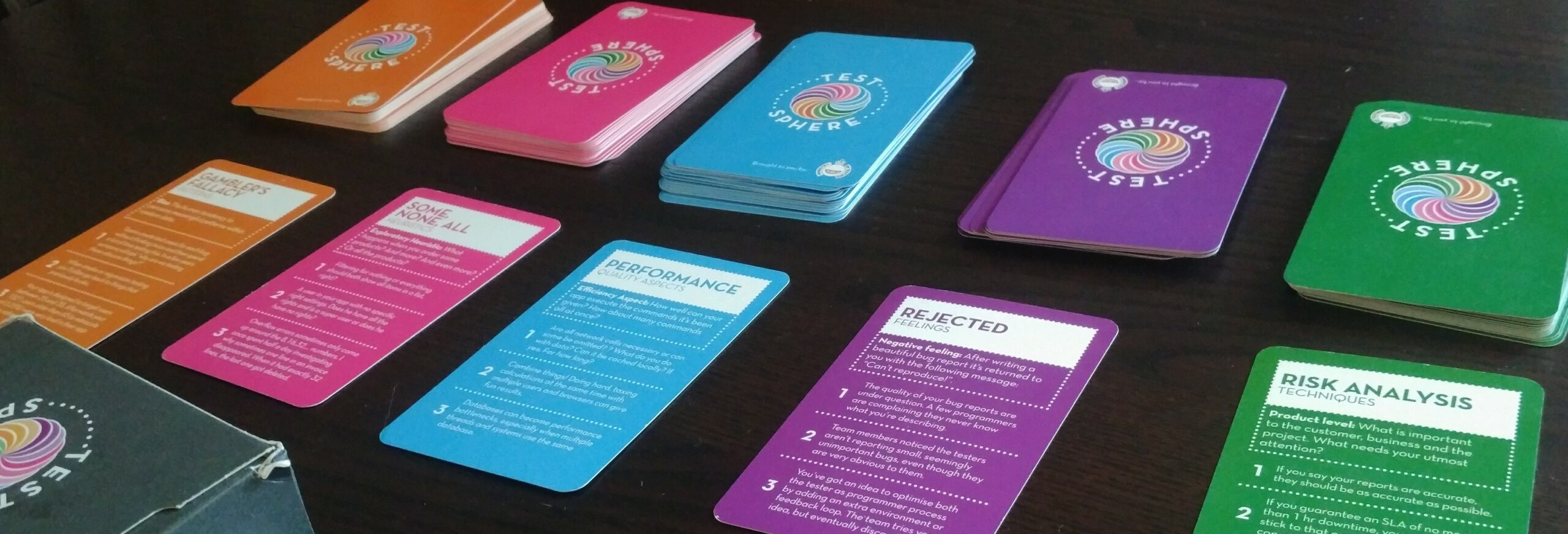 Test sphere cards laid out on a table