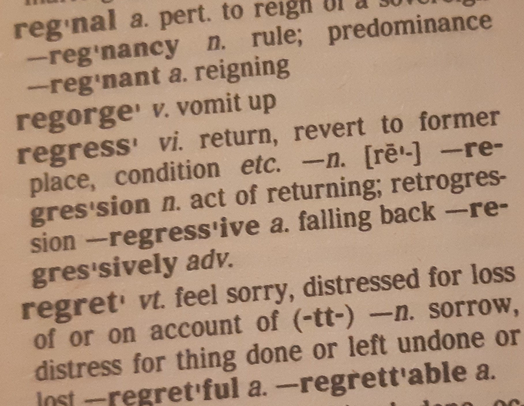 Dictionary page defining "regress"
